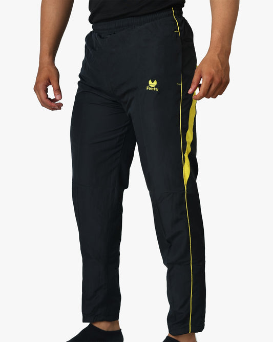 Fenta Black Sports Track Pants with Yellow Stripe