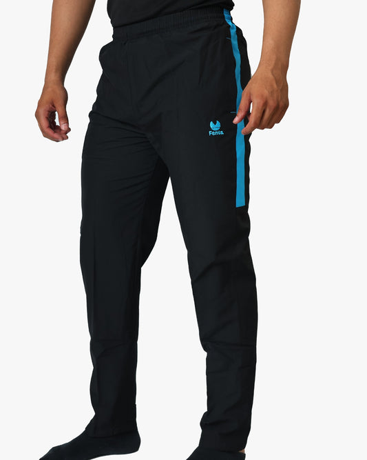 Fenta Black Sports Track Pants with Blue Stripe